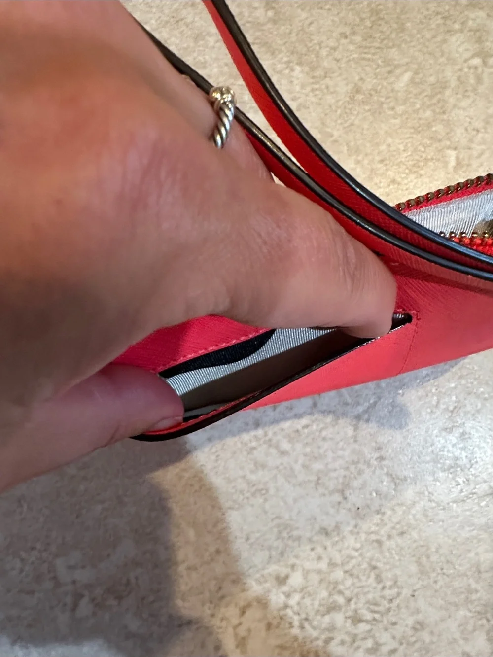 Kate Spade Saffiano Leather Neon Coral Small Wristlet Wallet Micro Bag